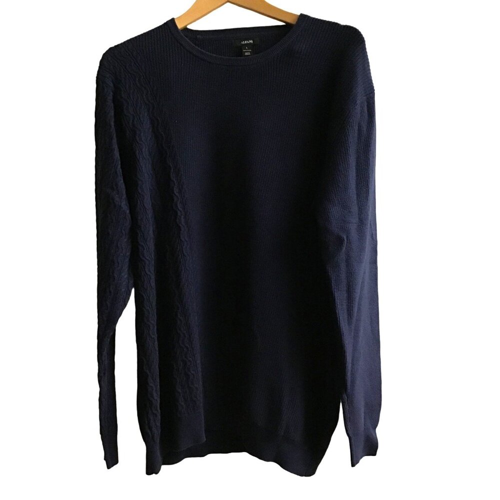 ALFANI- MENS LONG SLEEVE CREW NECK BLUE SWEATER 100% COTTON SIZE LARGE